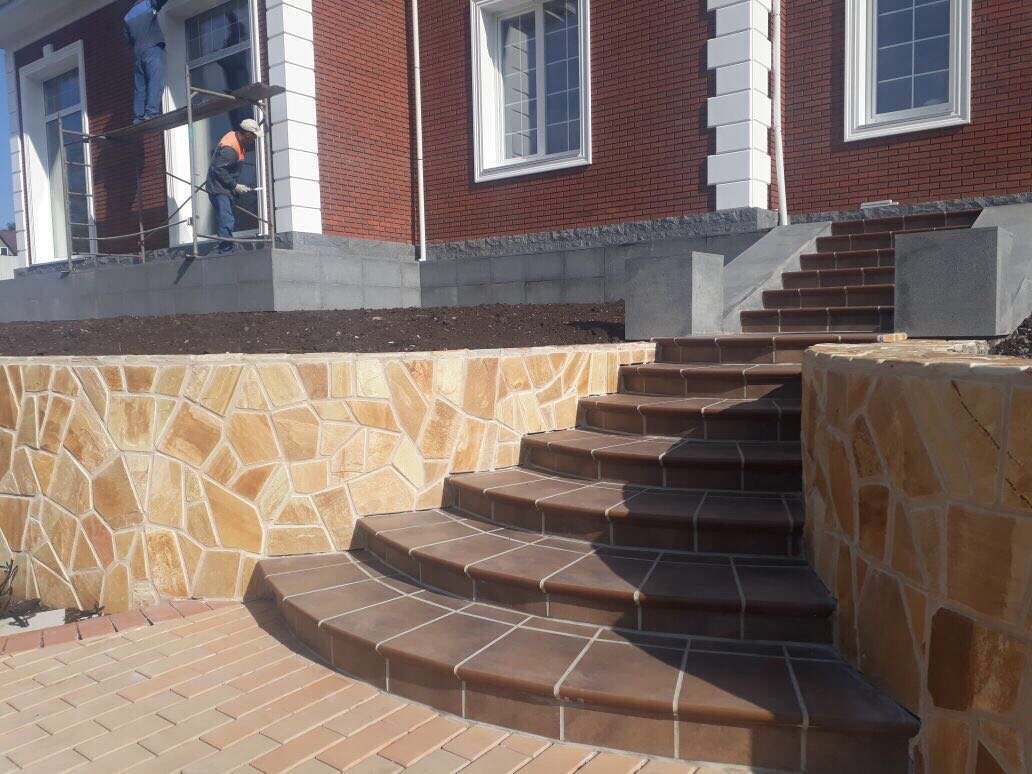 Монтаж клинкерных ступеней и плитки