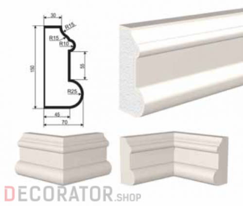 Молдинг цокольный LEPNINAPLAST ЦВ-150/3, 2000*150*70 мм в Воронеже