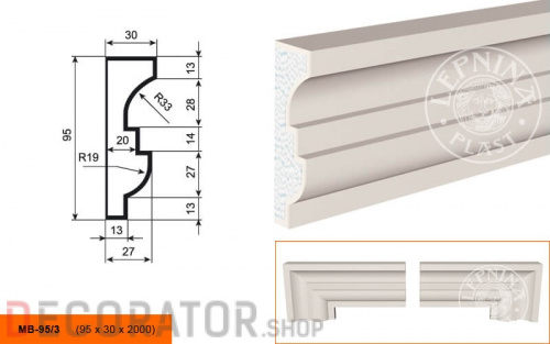Молдинг LEPNINAPLAST МВ-95/3, 2000*95*30 мм в Воронеже